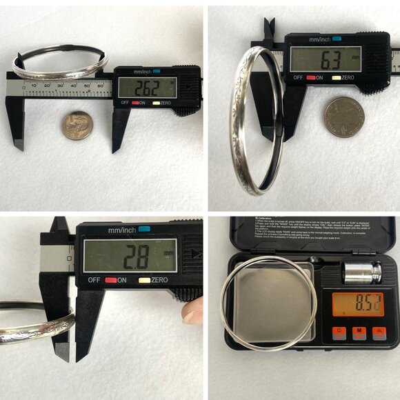 VTG Sterling Silver 925 Engraved Scroll Pattern 6MM Round Bangle Bracelet 8.25" - Picture 10 of 16